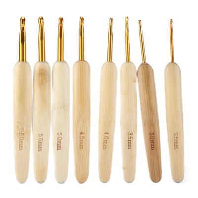 8pcs Crochet Hooks Alumina Needle Bamboo Handle Golden Weaving Tools for Handicraft Lovers