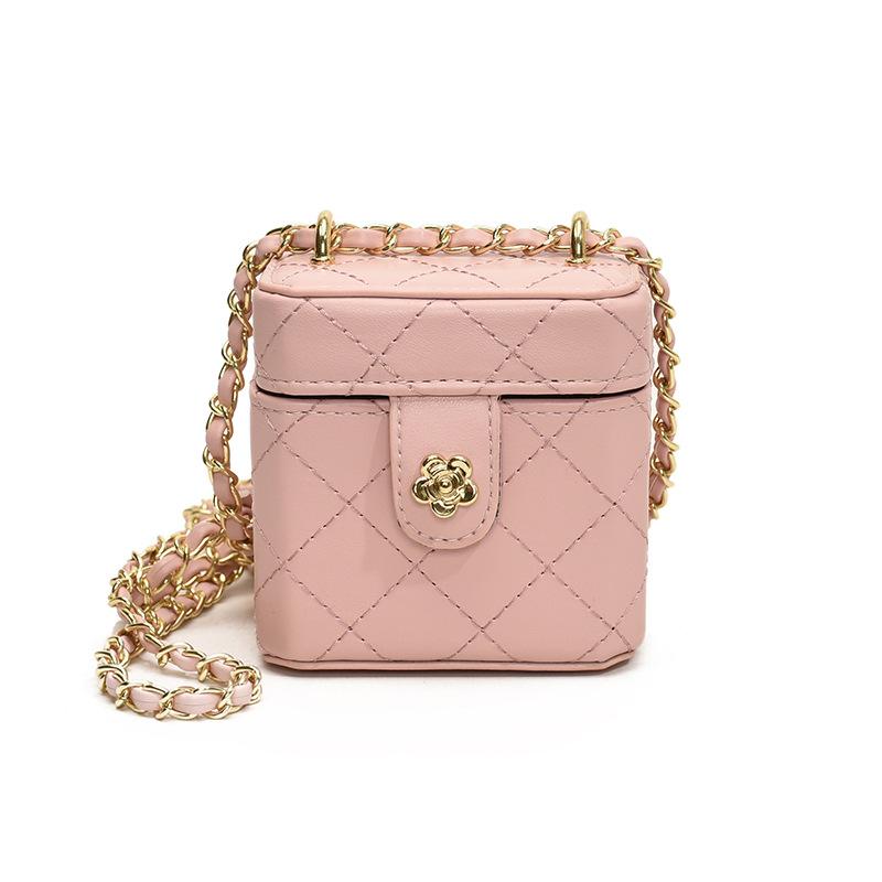 Krabičková taška s trendy diamantovým vzorem Mini dětská crossbody taška s řetízkovým popruhem Dětská taška
