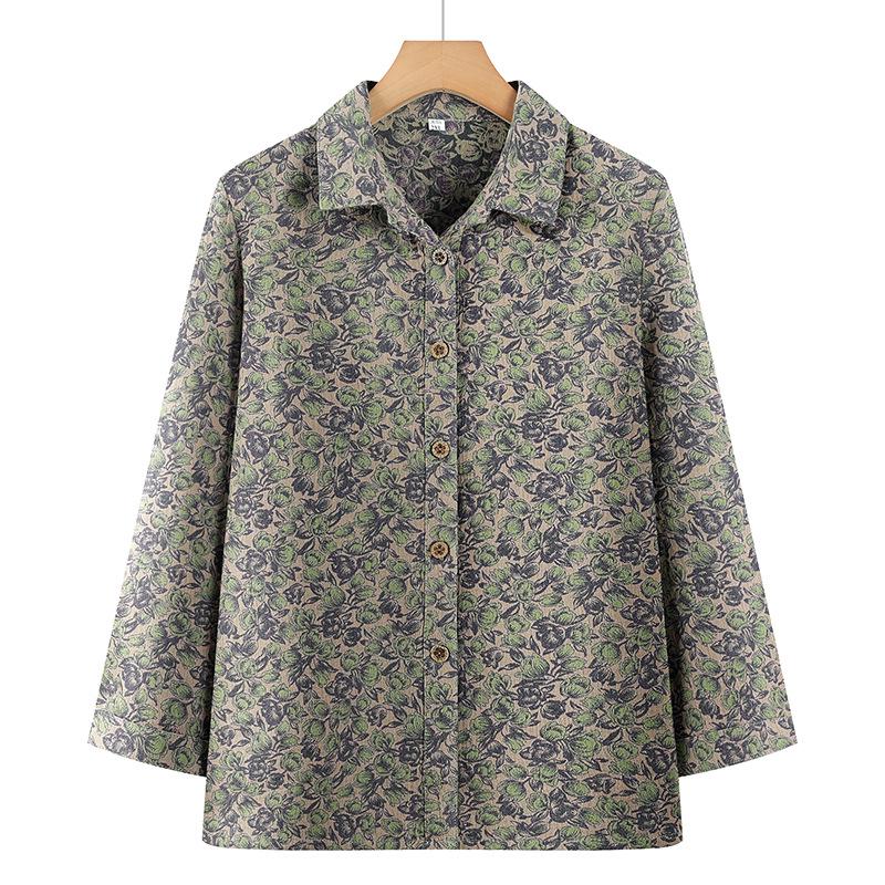 

Mom s 2026 Autumn Stylish Lapel Printed Shirt for Middle-Aged & Elderly Women 4XL (135-145 pounds) зелений