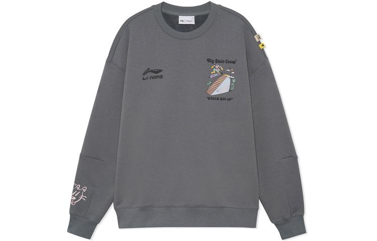 Li Ning Скейтборд Фан Мультяшный Принт Термо Флисовая Подкладка Пуловер Толстовка Унисекс Серый Для Пары AWDRF81-1 L