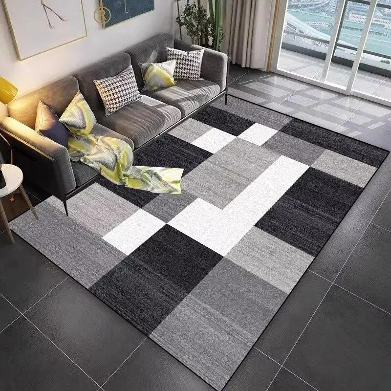 Modern Geometric Block Area Rug Crystal Velvet Living Room Carpet Non Slip Red Black Gray Pattern Bedroom Dining Floor