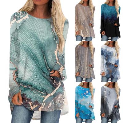 Fashion Plus Size Women's Casual Long Sleeved Round Neck Printed T-shirt