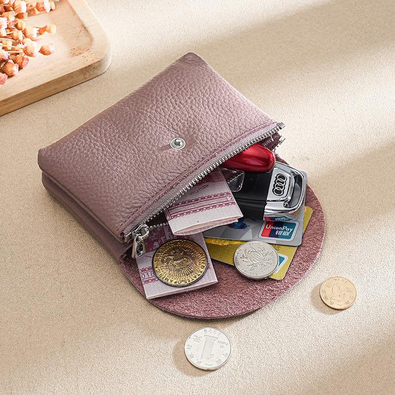 Leather Coin Purse for Women Double Layer Card Holder Mini Wallet Zipper Earphone Key Lipstick Storage Pouch Kids Money Bag Clip