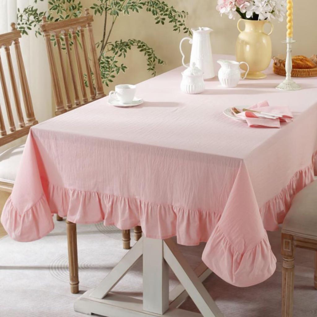 Solid Color Ruffled Tablecloth Cotton Rectangular Square Table Cover Decoration For Kitchen Dinning