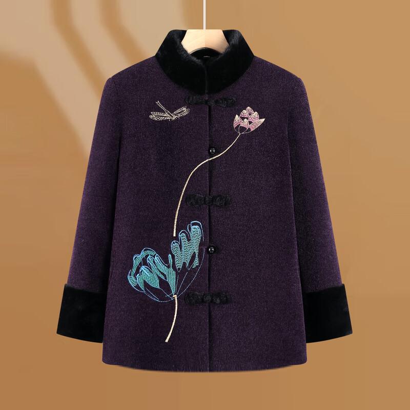 Elderly Women's Fleece-Lined Tang Suit Winter Jacket
