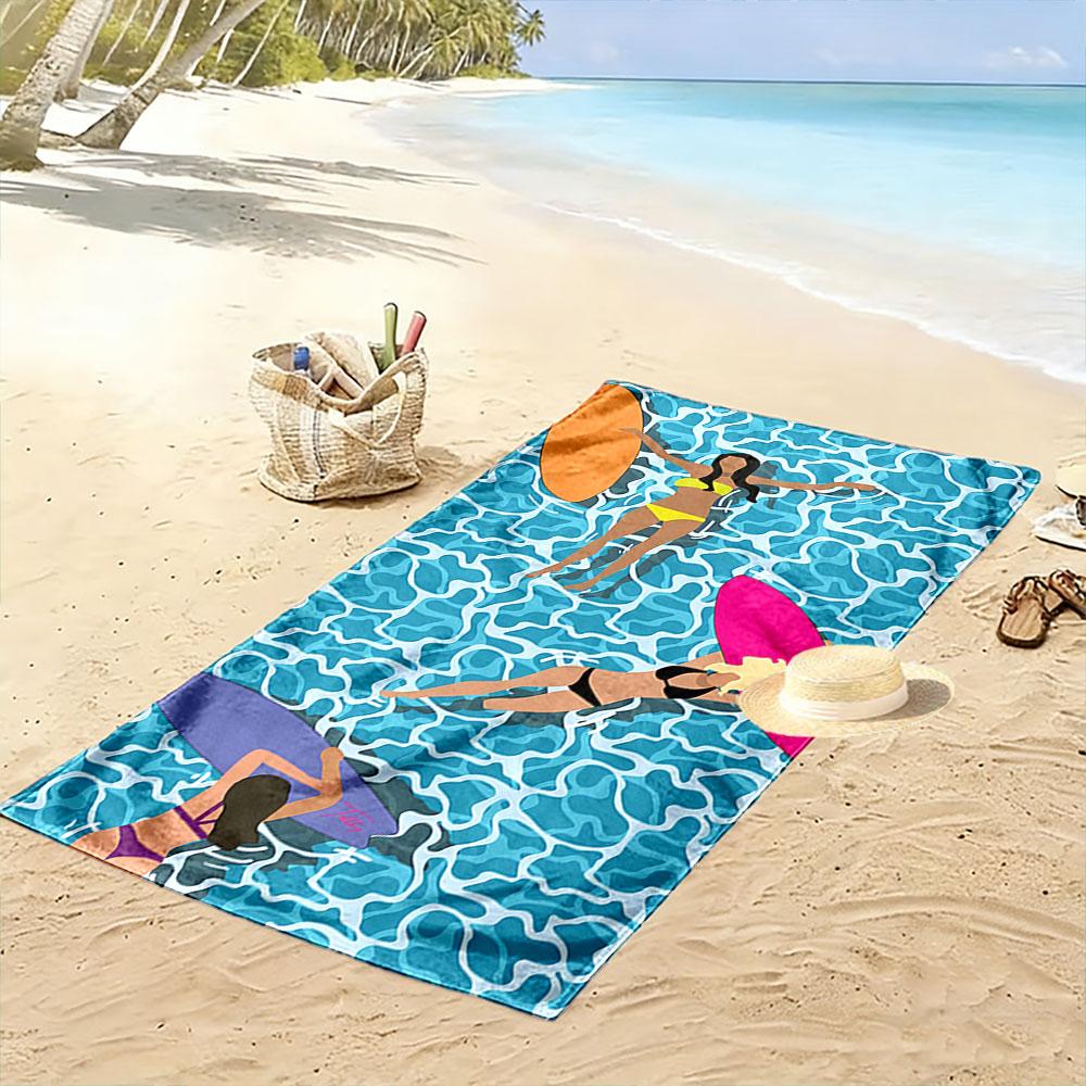 Surfing Women On Blue Waves Beach Towel Quick-drying for Travel Outdoor Sports Jogging Beach and Swimming