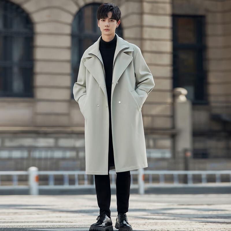 ROMON Men's Mid-Length Faux Two-Piece Business Trench Coat