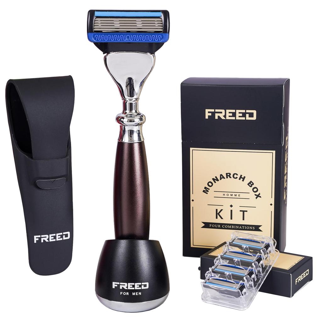 FREED Safety Razor Gift Box Aluminum Alloy Corrosion Product The Gift Box Set Includes the Razor Travel Silicone Storage and 5 Replacement Perfect As