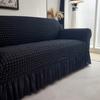 Premium Thick Bubble Gauze Sofa Cover Full Elastic Lace Trim Skirt Design All Season Stretchable