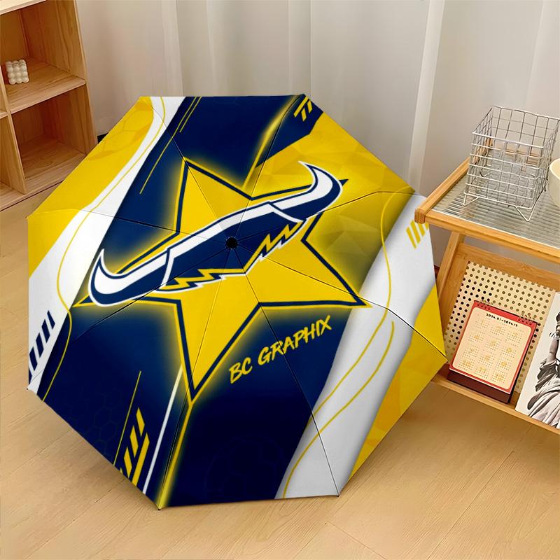 North Queensland Cowboys Print Auto 8?Ribs Folding Umbrella Wind Resistant Lightweight Automatic Umbrella For Daily Travel