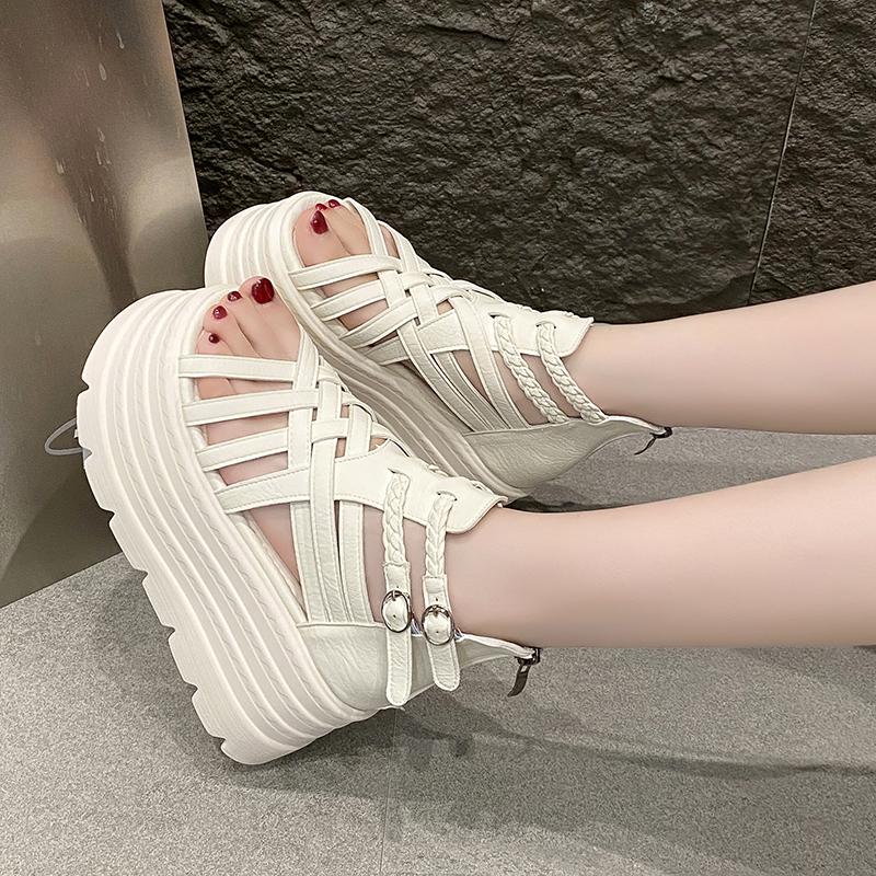 Móda 8CM Návrhářské Dámské Letní Kožené Sandály Otevřená Špička Platforma Klínky Tenisky Nové Dámské Ležérní Boty Plážové Sandálias Das Mulheres