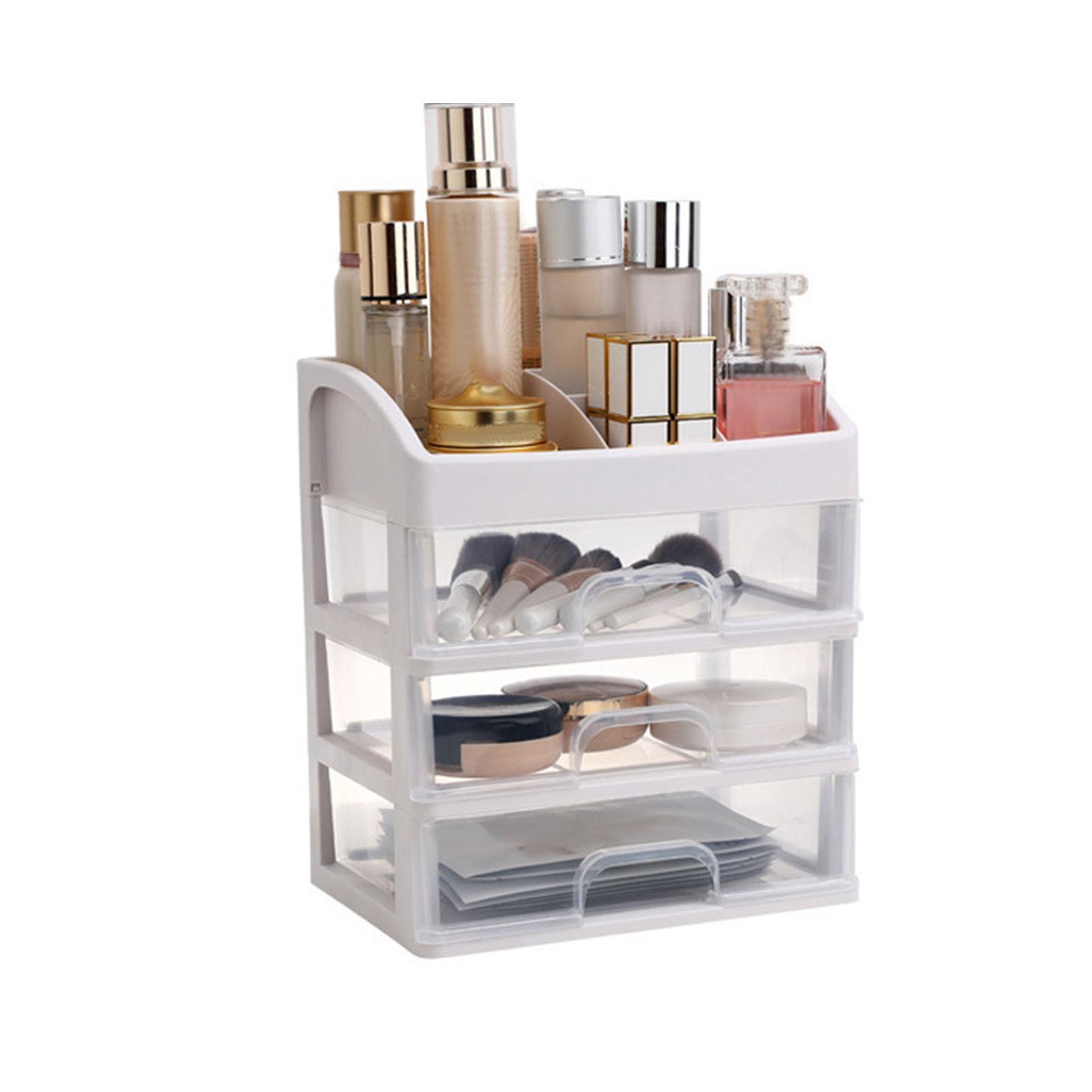 

Настольный органайзер 3 ящика прозрачный пластиковый для хранения на столе для офисных принадлежностей органайзер для макияжа ванная комната белый