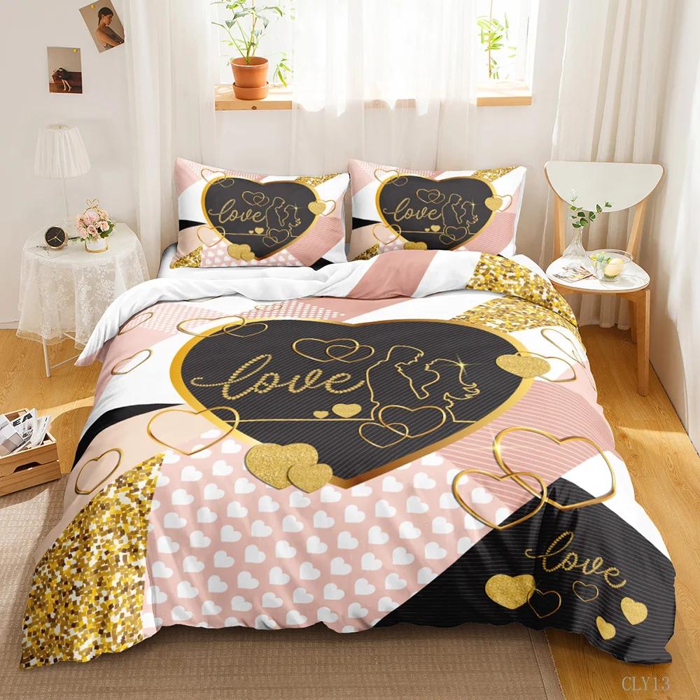 

Романтический комплект постельного белья с цветочным принтом ко Дню святого Валентина, комплект постельного белья с романтическими цветами, двуспальный, двуспальный, из полиэстера, с одеялами 70x133cm 2pcs