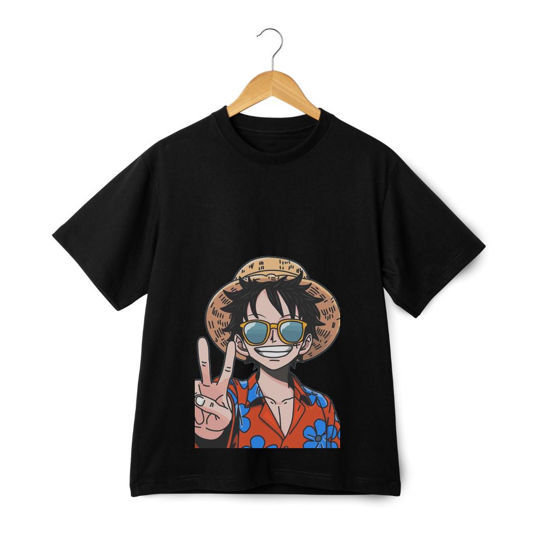 Anime Straw Hat Boy Peace Sign Graphic T-Shirt Mens Womens Tees Top - Once Piece Streetwear M