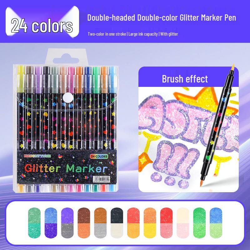 Double-Headed Glitter Marker Fluorescent Pen for Art, DIY, and Dual-Color Notes
