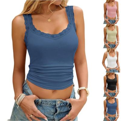 Women Sleeveless Lace Tank Top Summer V Neck Casual Blouse Lightweight Breathable Soft Fit Layering Shirt