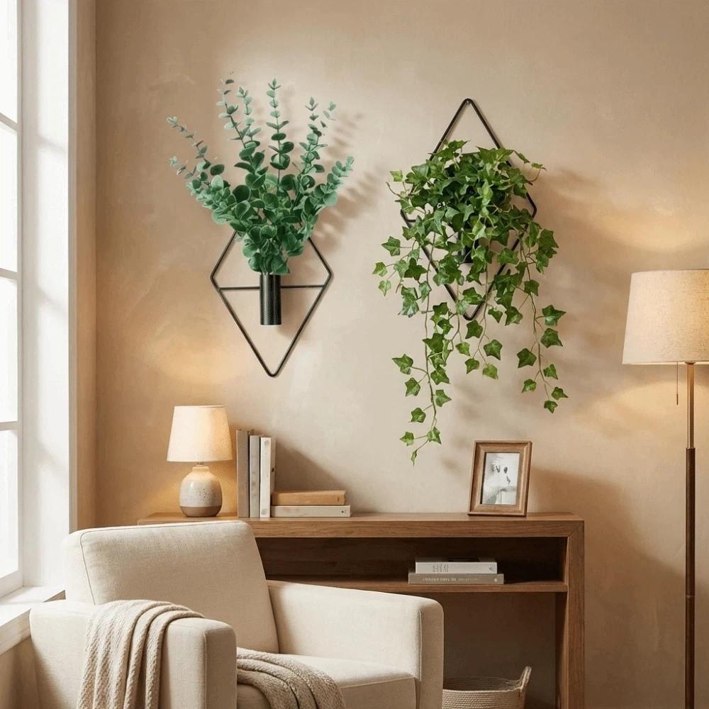 2PCS Iron Wall Hanging Vase Decorative Dried Flower Holder Modern Wall Mount Flower Vase  Bedroom