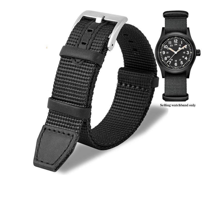 

20мм 22мм Плетений нейлон + Ремінець з натуральної шкіри для Hamilton Khaki Green Field Watch H69439931 441 Чоловічий ремінець для спортивного годинника на відкритому повітрі 20mm