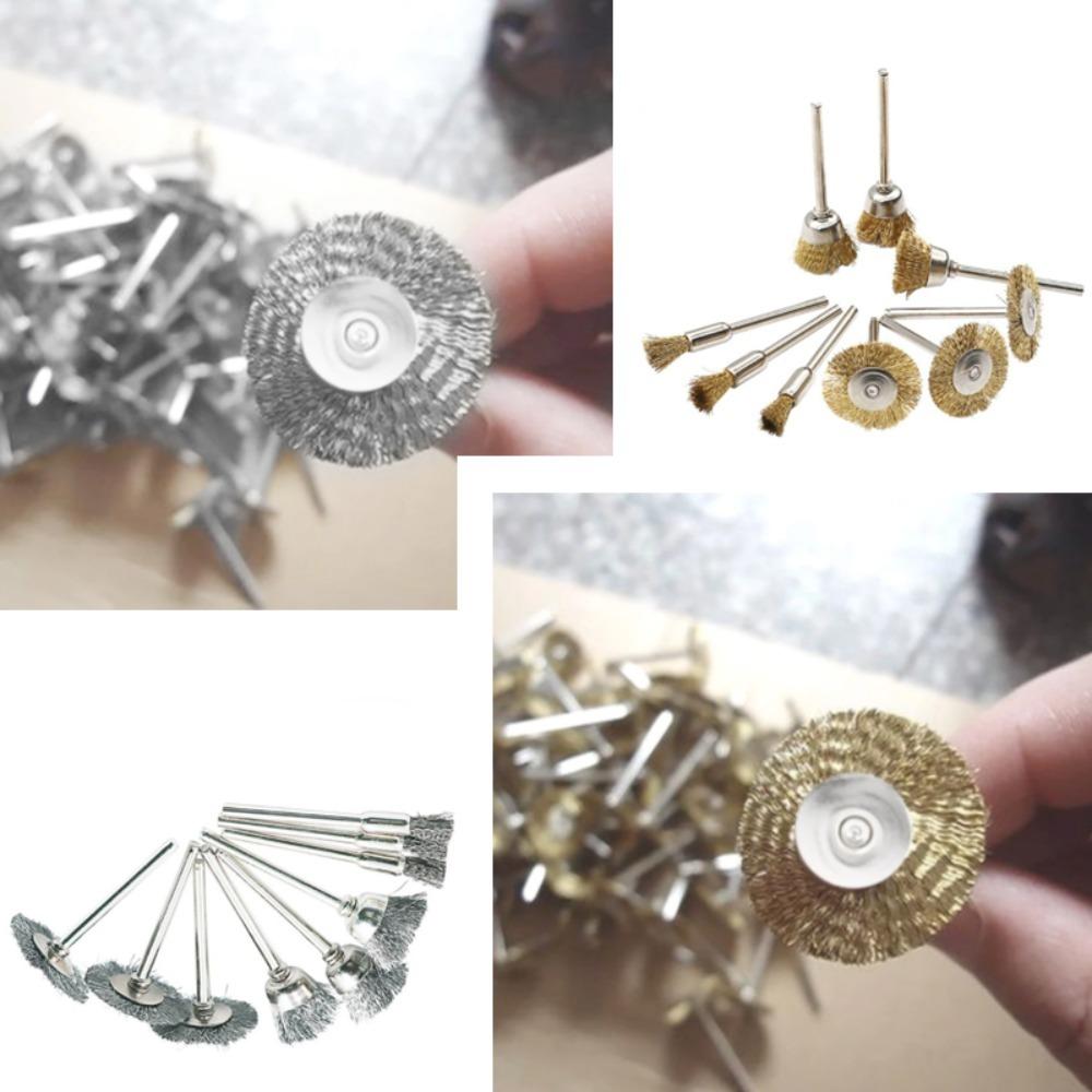 15Pcs/set Mini Grinding Accessories Wire Wheel Brushes T-shaped Brush Grinder Rotary Polishing Tools