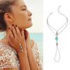 Bracciale a maglie con anello a catena a mano con imbracatura in turchese finto fiore intagliato cavo da donna