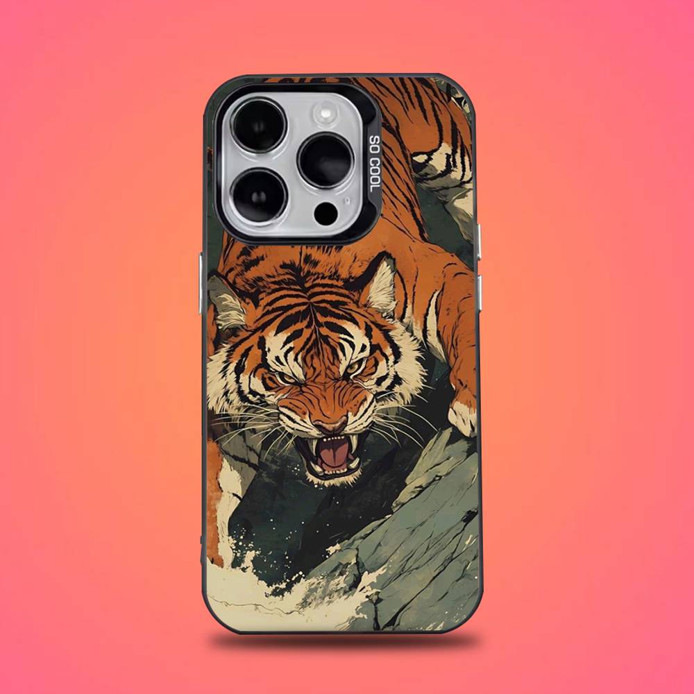 

J-Японский Укиё-э Тигр Чехол для Телефона Для iPhone 17,16,15,14,13,12,11,Pro,XS,Max,Plus,Mini,SE4,E Черный Матовый Ударопрочный Чехол iPhone14PRO