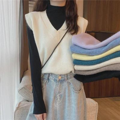 Women's V-Neck Knitted Vest Sweater - Autumn/Winter Sleeveless Layered Top
