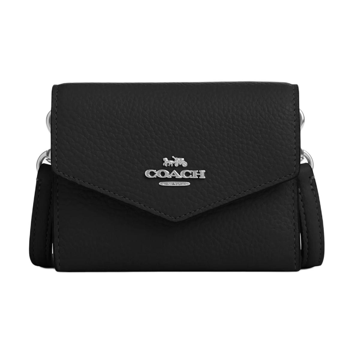 Coach Envelope 12 Letter Logo Exquisite Pebble Grain Leather Shoulder Crossbody Wallet Women wallet Black CU170-SVBK Basic Set (Bag+Dust Bag)