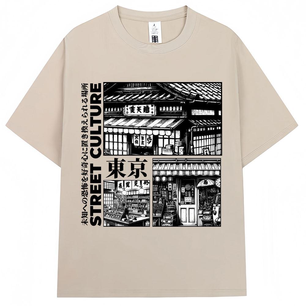 Japanese Style Tokyo Street Culture Graphic Tshirts Unisex Harajuku Fashion Vintage Oneck T Shirt Oversized T Shirts