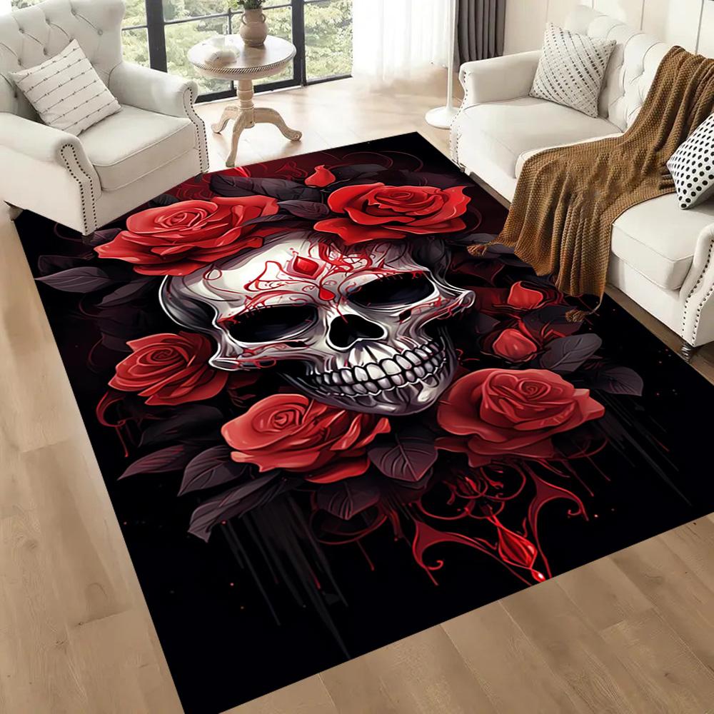 Skull With Headphones Artwork Floor Mats for Living Room, Bedroom and Room Decoration Are Suitable for Gifts.