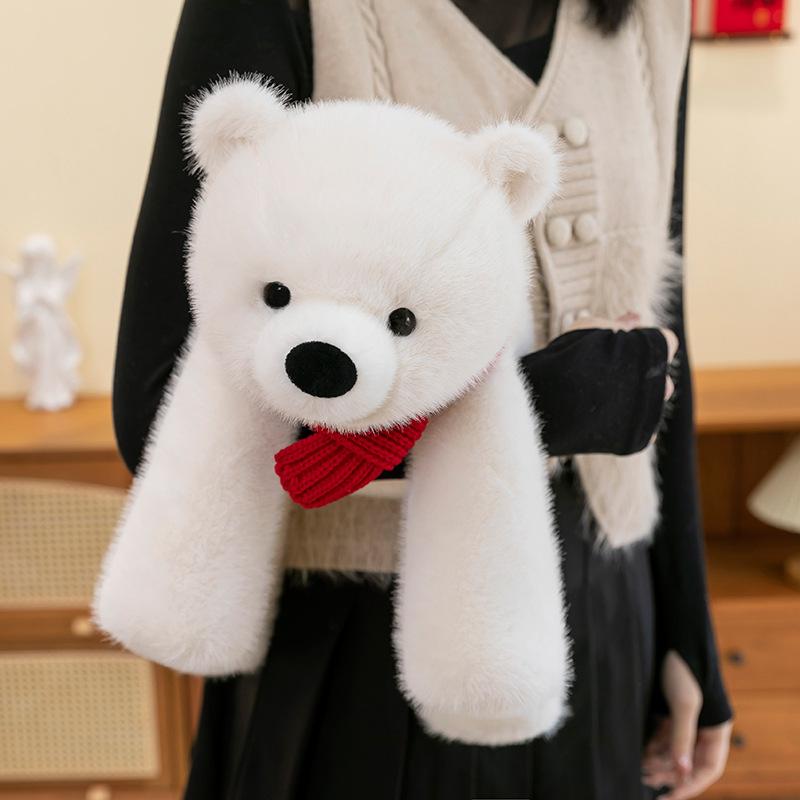 Niedlicher Schal liegendes weißes Bärenpuppe Eisbär Wurfkissen Mädchen Herz Geschenk Plüschtier
