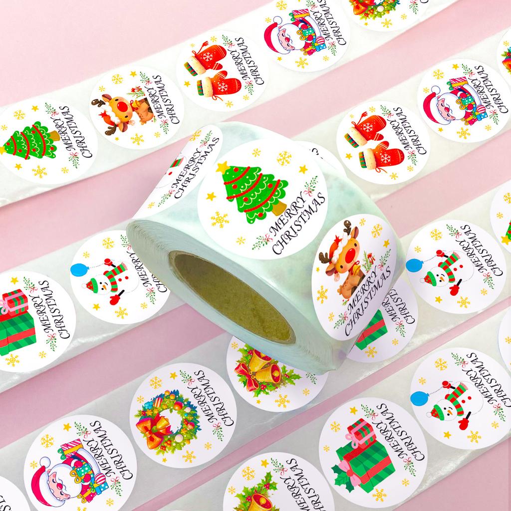 500 Blatt/Rolle Weihnachtsaufkleber Umschlagversiegelung Cartoon DIY Aufkleber Kinder Feiertagsgeschenk Verpackung Rollenaufkleber