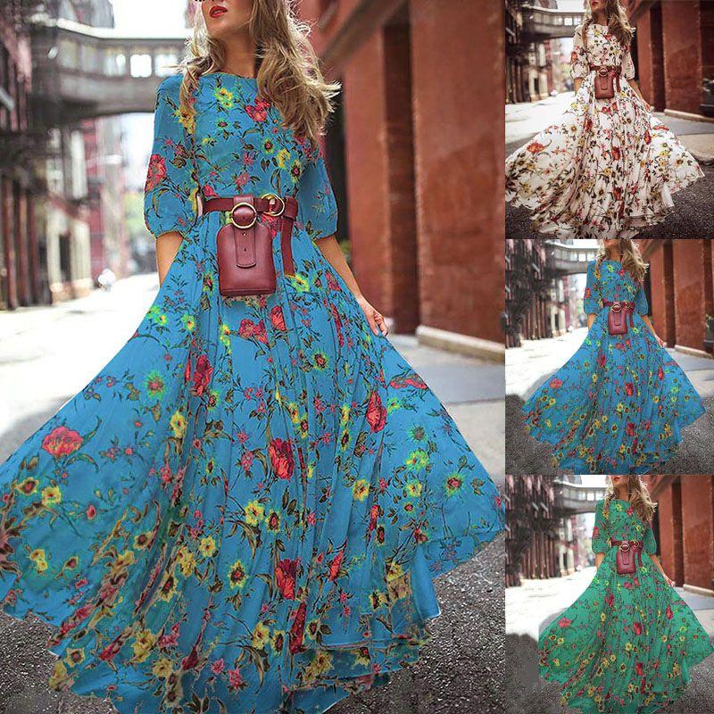 Women Sexy Long Sleeve Sundress Floral Printed Maxi Dress For Elegant Evening Events