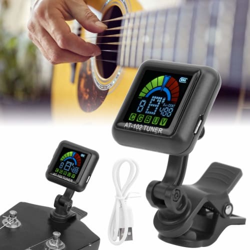 Clip-on USB Guitar Tuner, Rechargeable, for Stringed Instruments (AT-102 Black)