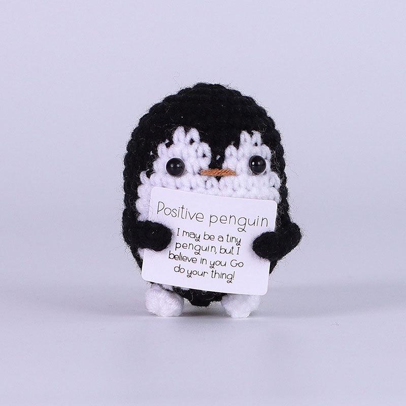 Funny Crochet Positive Energy Shark Doll with Card Home Room Decoration Handmade Wool Knitted Bee Ornament Christmas Party Gift
