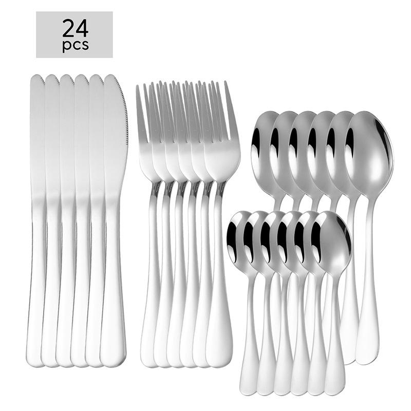 1010 Stainless Steel Western Cutlery Set: Thickened Knife, Fork, Spoon for Hotel & Home, Available In 4 or 24 Pieces