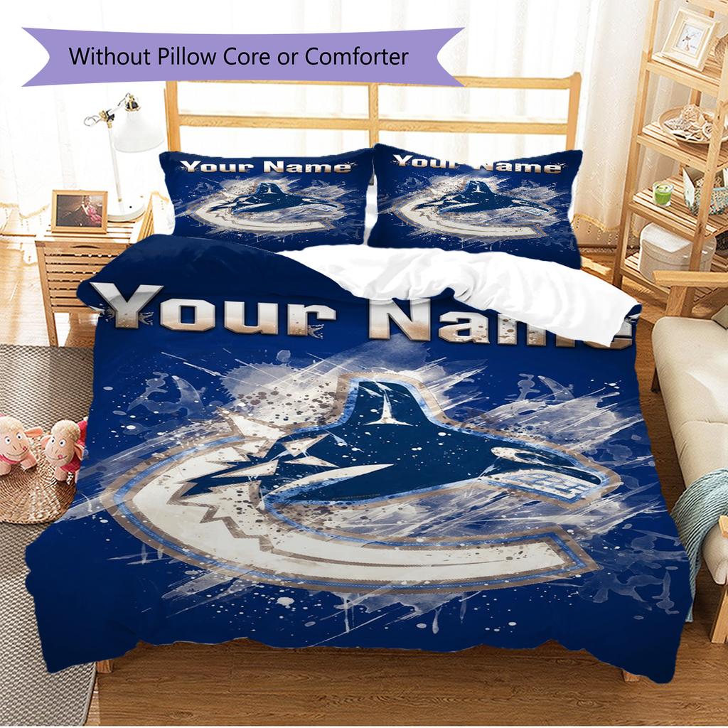 Name Custom Vancouver Canucks Logo Pattern Bedding Set Quilt Cover Pillowcase Home Decor Gift (1 * Duvet Cover + 2 * Pillowcase, Without Core)