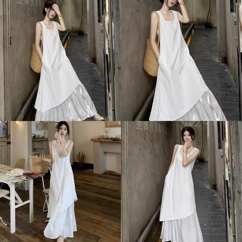 Summer Knit Splicing Tank Dress With Hood For Casual And Yoga Wear
