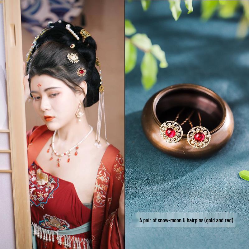 Tang Style Butterfly Flower Hanfu Hairpins - Simple Versatile U-Shaped Hair Accessories.