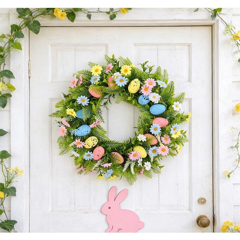 Easter Eggs Artificial Flower Wreath Easter Wreath Wall Hanging Decoration for Front Door Porch Mantels Home Decoration