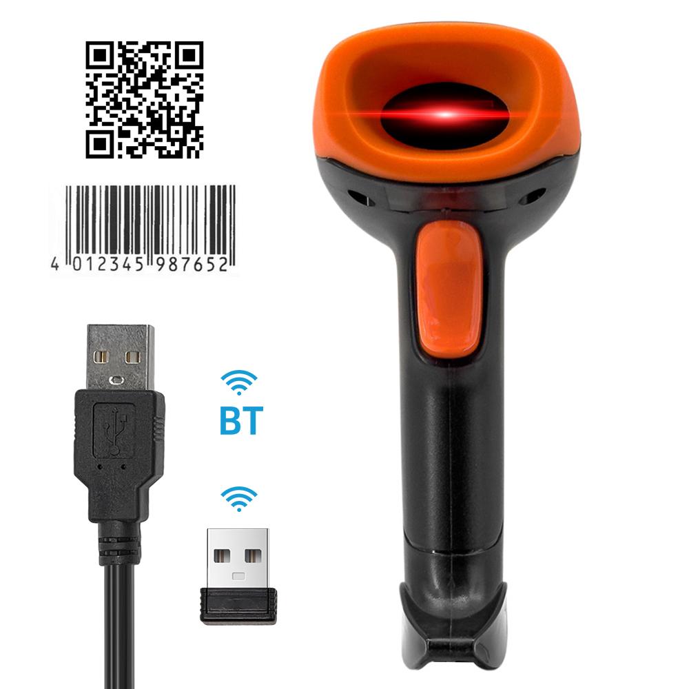 Handheld 1D2DQR Barcode Scanner BT+2.4G Wireless USB Wired Bar Code Reader Manual  Continuous