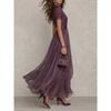 Vintage Vollspitze A-Linie Langes Kleid Damen O-Ausschnitt Hohe Taille Falten Partykleid Sommer Kurzarm Fließende Maxikleider