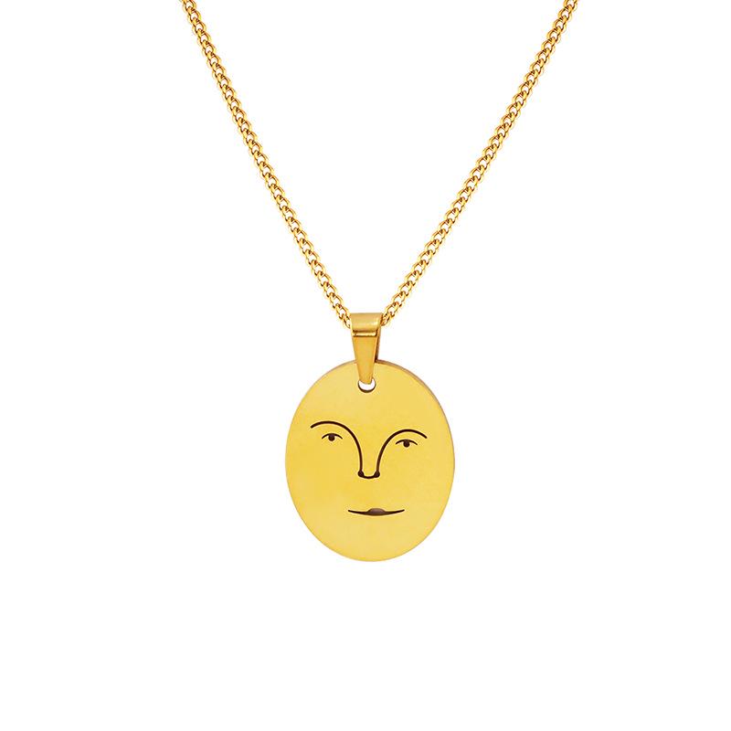 Creative Smiley Face Portrait Pendant Necklace - Gold Plated Titanium Steel Clavicle Chain, European & American Style