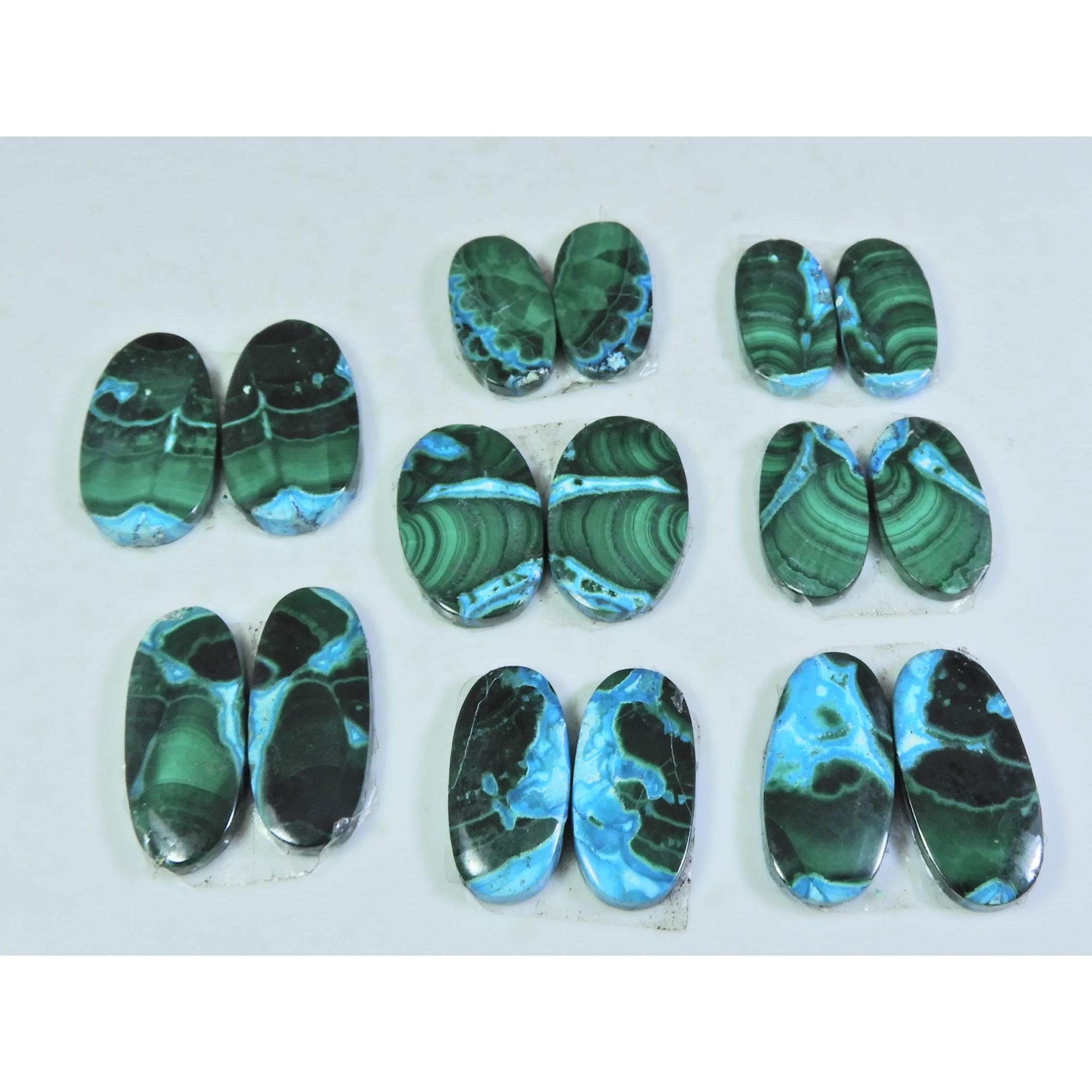 

18-22MM Natural Chrysocolla Malachite Pair Oval Cabochon Gemstone 8Pair Lot C-179