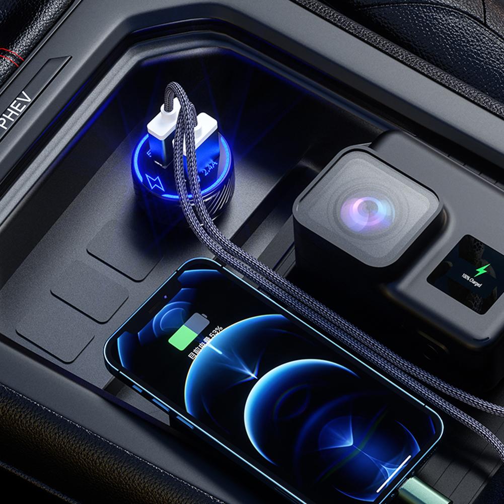 Dual USB Car Charger Adapter with Blue LED Touch Switch Cigar Lighter Socket 4.8A Charging Adapter for Huawei Xiaomi Pad