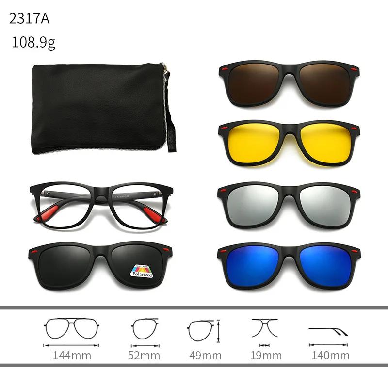 23XXA Gather 6PCS Magnetic Polarized Clip On Sunglasses Women Men Plastic Frame for Night Driving Sunglasses UV400