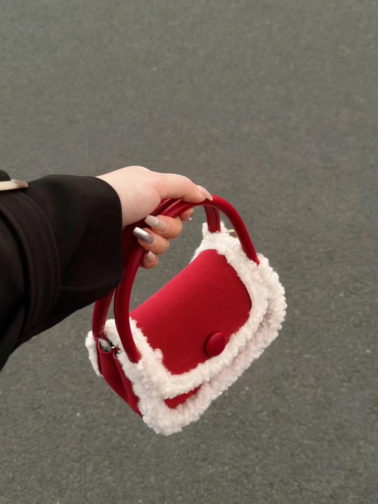 Plush Bag Women'S Autumn And Winter Tide Retro Korean Portable Small Square Bag Versatile Shoulder Messenger Bag