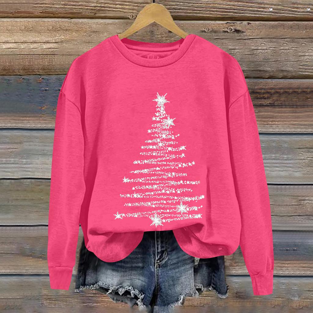 Ladies' Christmas Printed Casual Long Sleeved Round Neck Sports Hoodie Top