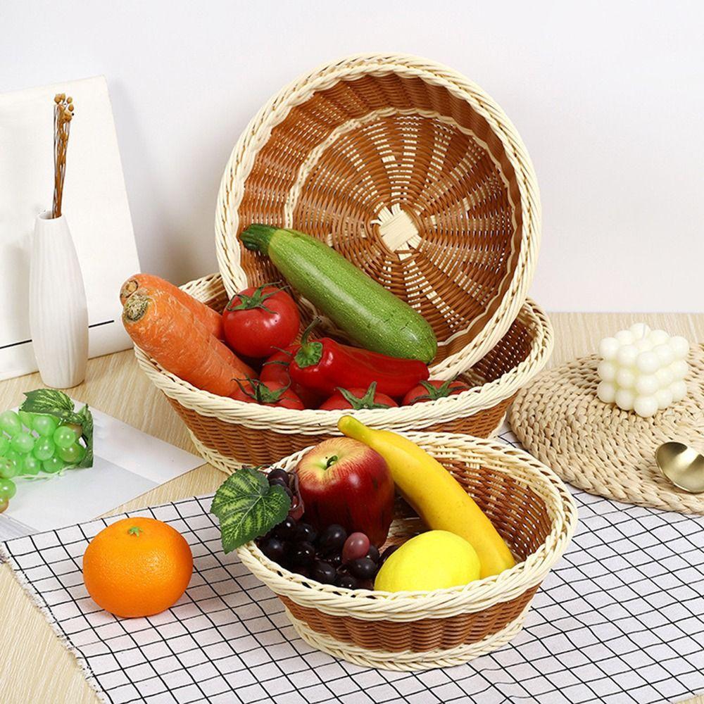 Multipurpose Imitation Rattan Basket Round Bread Basket Food Storage Basket  Household Storage
