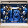 Black and Gold Balloon Gift Theme 18th Birthday Banner Backdrop Cloth Adult Gift Birthday Party Decoration Photography Backdrop