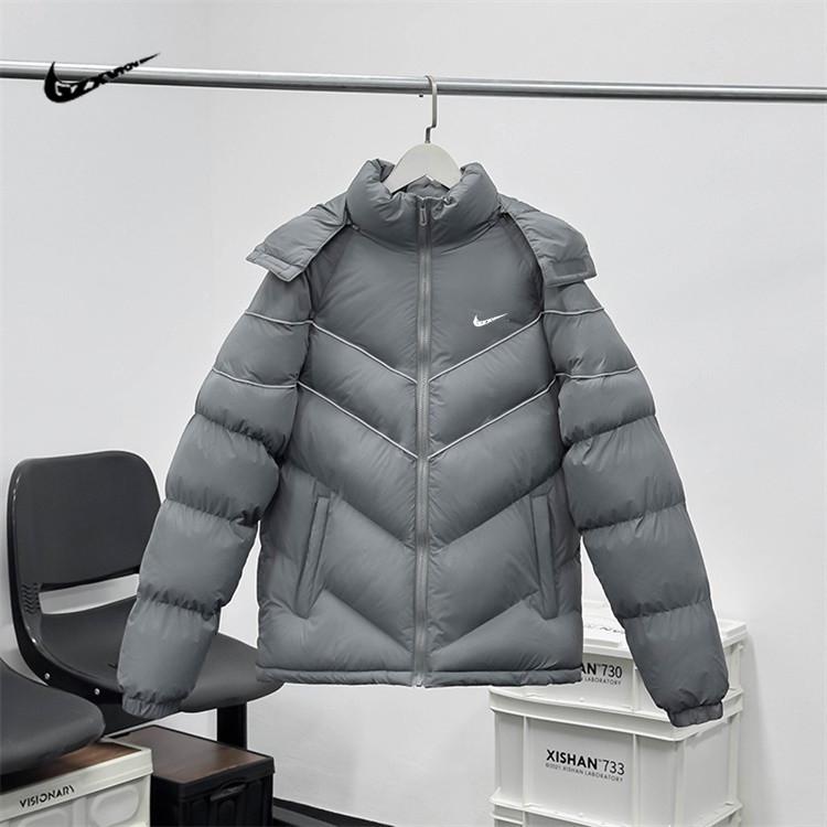 Męska czarna kurtka z kapturem w stylu amerykańskim: Odblaskowy kołnierz stojący, Zimowa bawełna, Swobodny luźny krój.